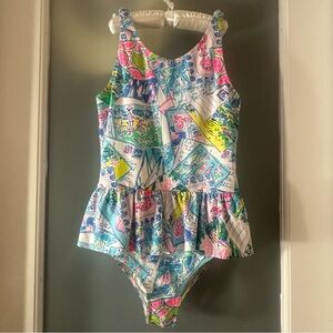 Lilly Pulitzer Girls swimsuit Vossi “wish you were here”